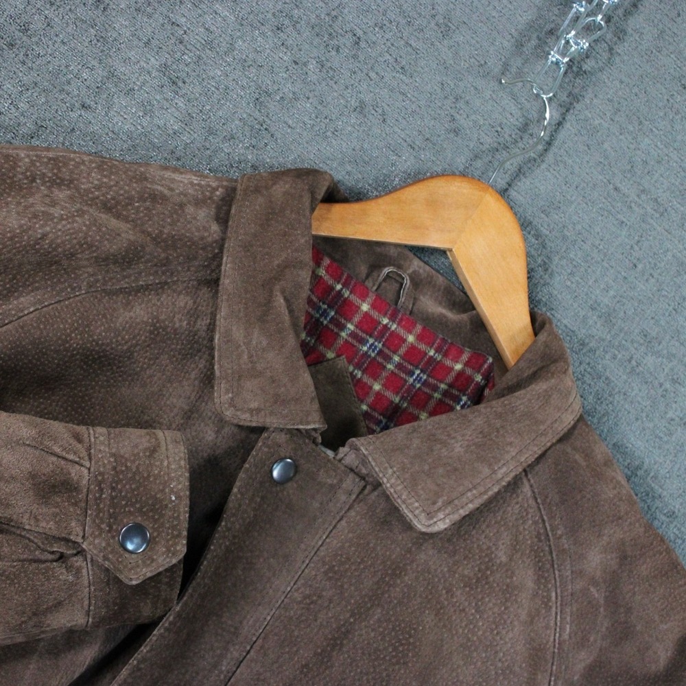 John Ashford Mens XL Brown Genuine Pig Split Leather Plaid Lined Bomber Jacket